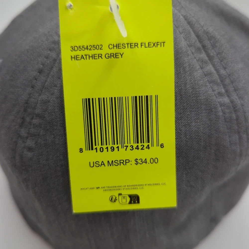 RVCA Chester Flexfit Hat Heather Grey VA Logo Baseball Cap S/M 3D5542502